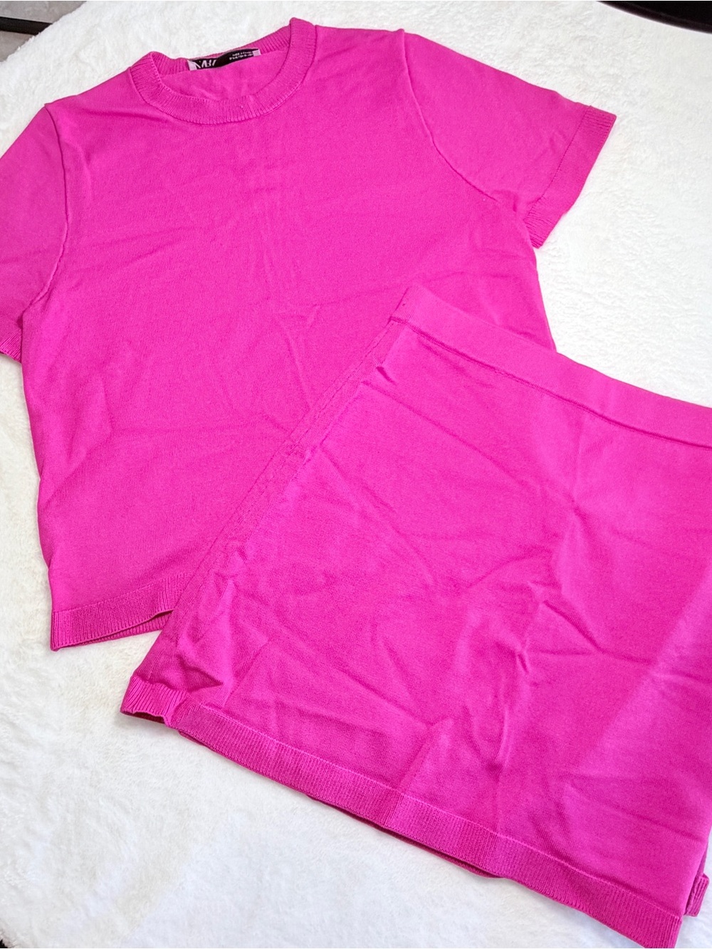 Zara Women’s Bright Pink Knit Skirt Set NWOT